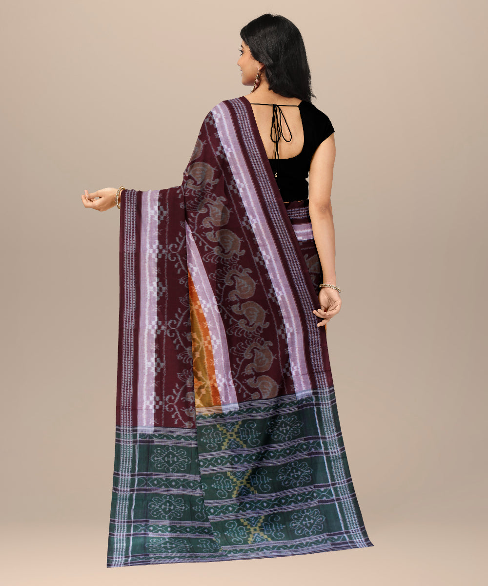 Yellow brown cotton handwoven sambalpuri saree