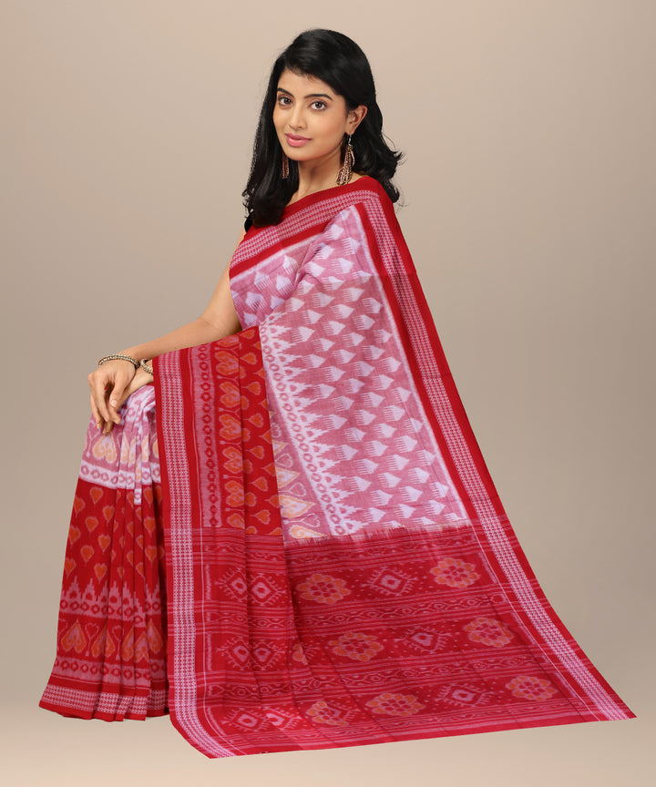 Red light pink cotton handwoven sambalpuri saree