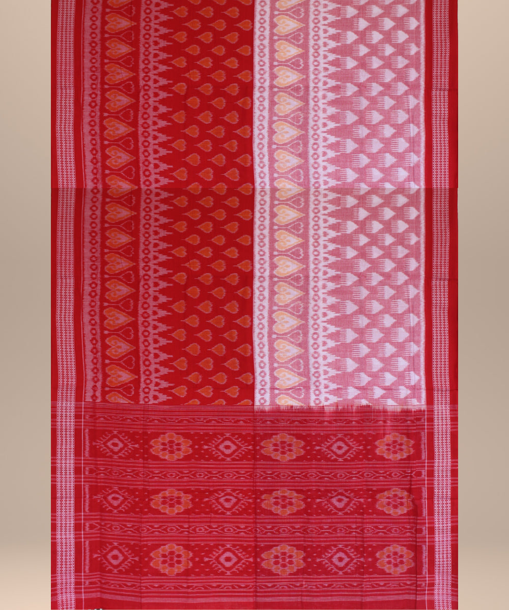Red light pink cotton handwoven sambalpuri saree