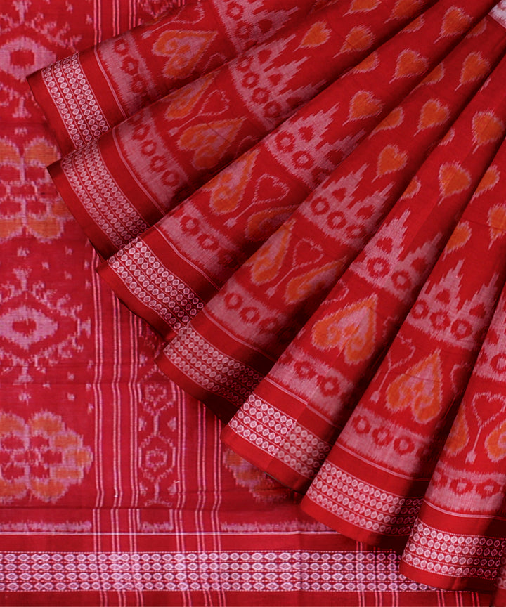 Red light pink cotton handwoven sambalpuri saree