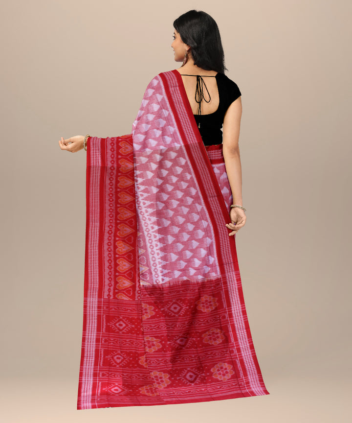 Red light pink cotton handwoven sambalpuri saree