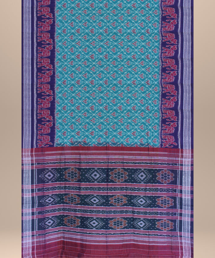 Teal green violet cotton handwoven sambalpuri saree