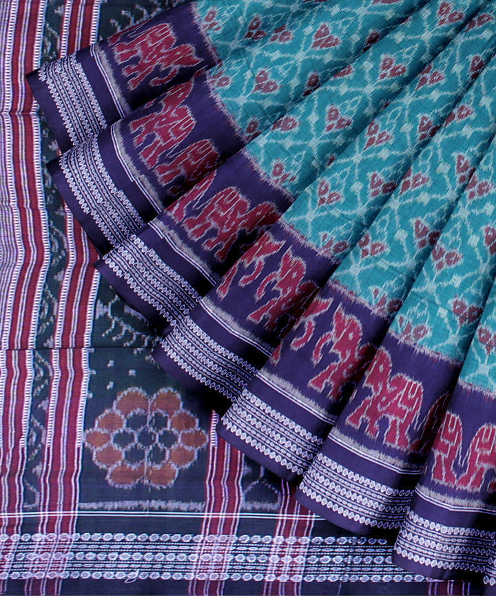 Teal green violet cotton handwoven sambalpuri saree