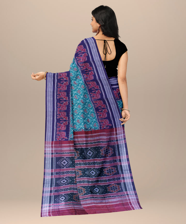 Teal green violet cotton handwoven sambalpuri saree