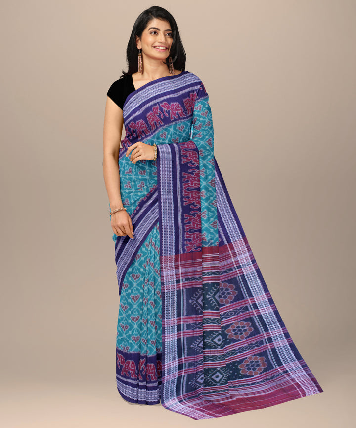 Teal green violet cotton handwoven sambalpuri saree