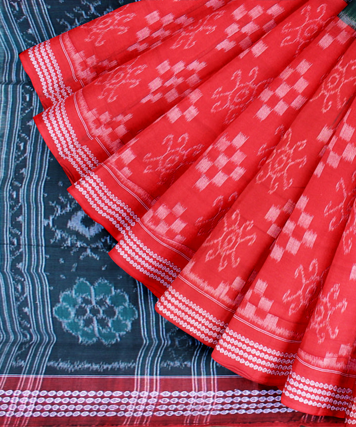 Green red handwoven cotton sambalpuri saree