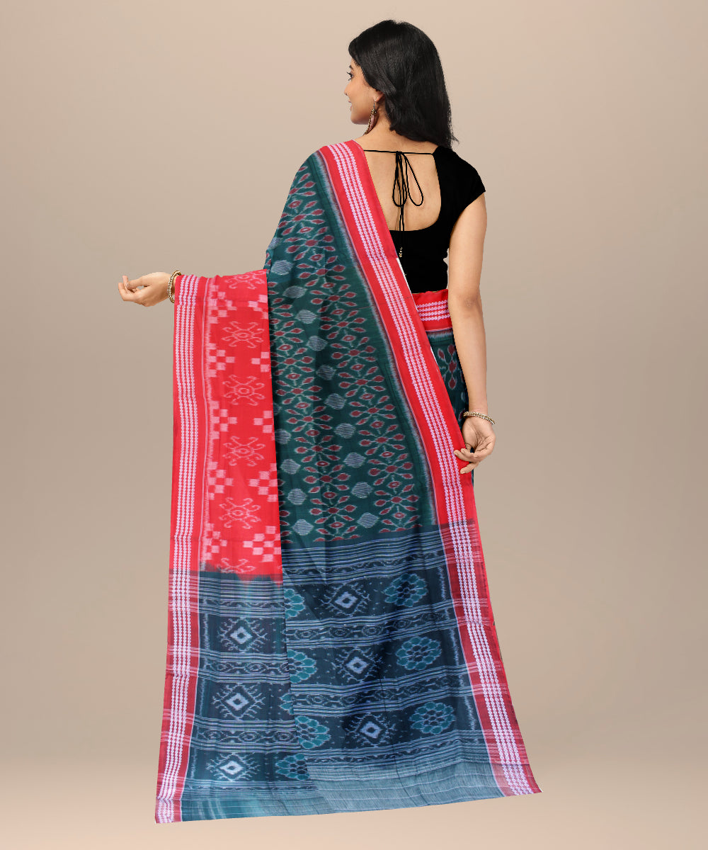 Green red handwoven cotton sambalpuri saree