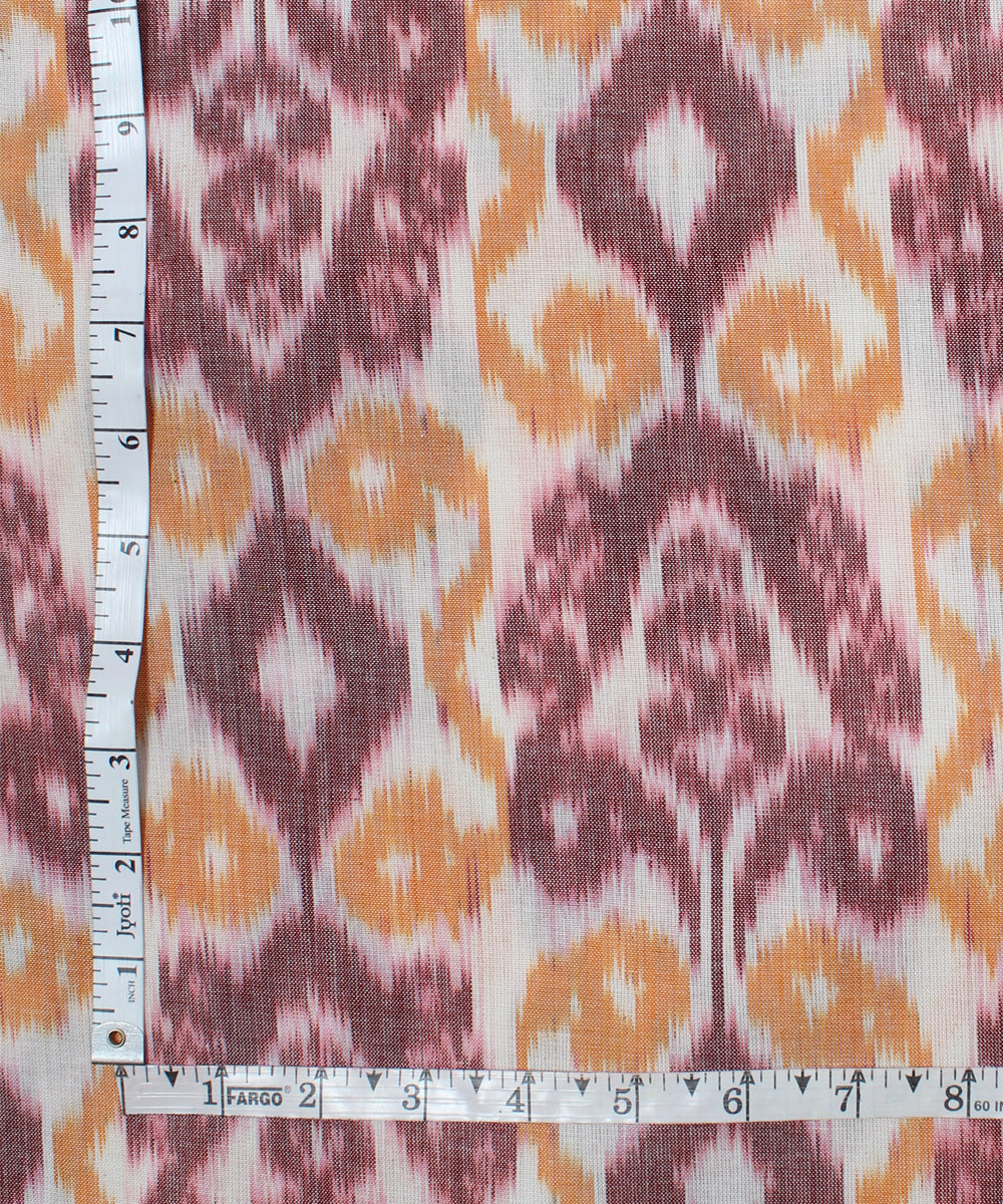 Brown yellow handloom pochampally ikat cotton fabric