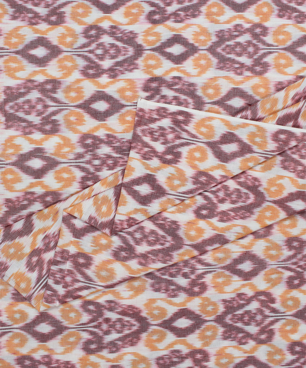 Brown yellow handloom pochampally ikat cotton fabric