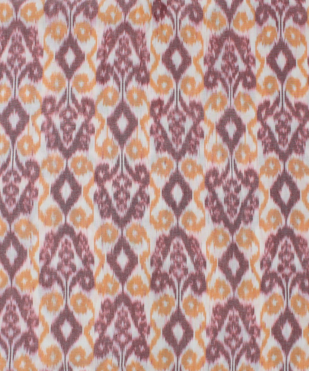 Brown yellow handloom pochampally ikat cotton fabric