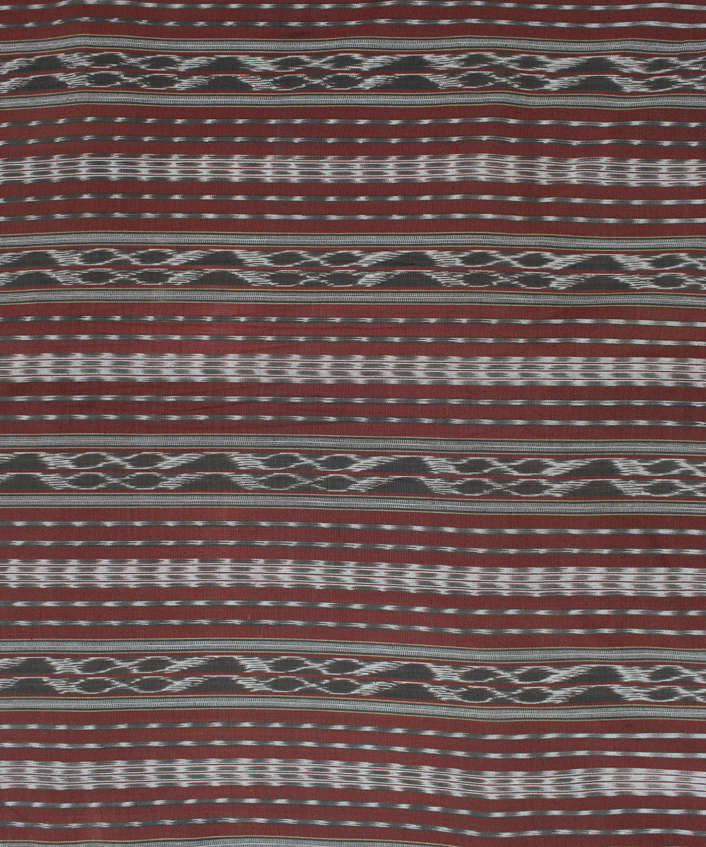 Brown offwhite pochampally ikat cotton handloom fabric