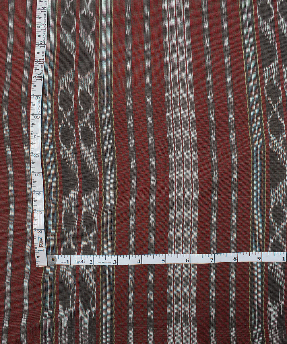 Brown offwhite pochampally ikat cotton handloom fabric
