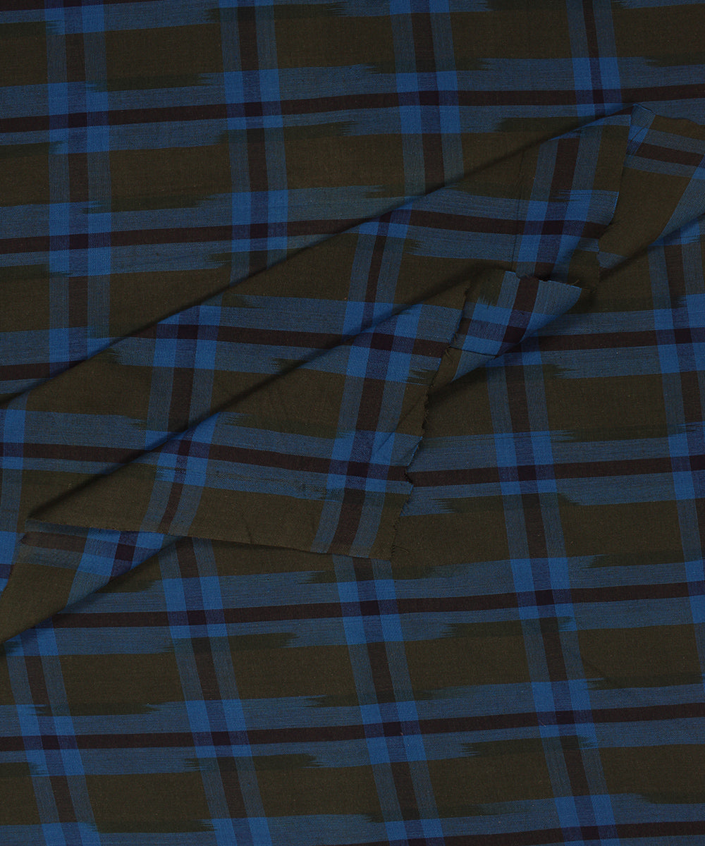 Mustard cyan blue handloom pochampally ikat cotton fabric
