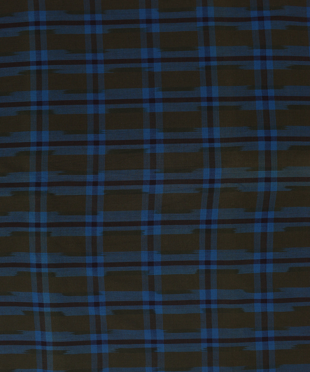 Mustard cyan blue handloom pochampally ikat cotton fabric