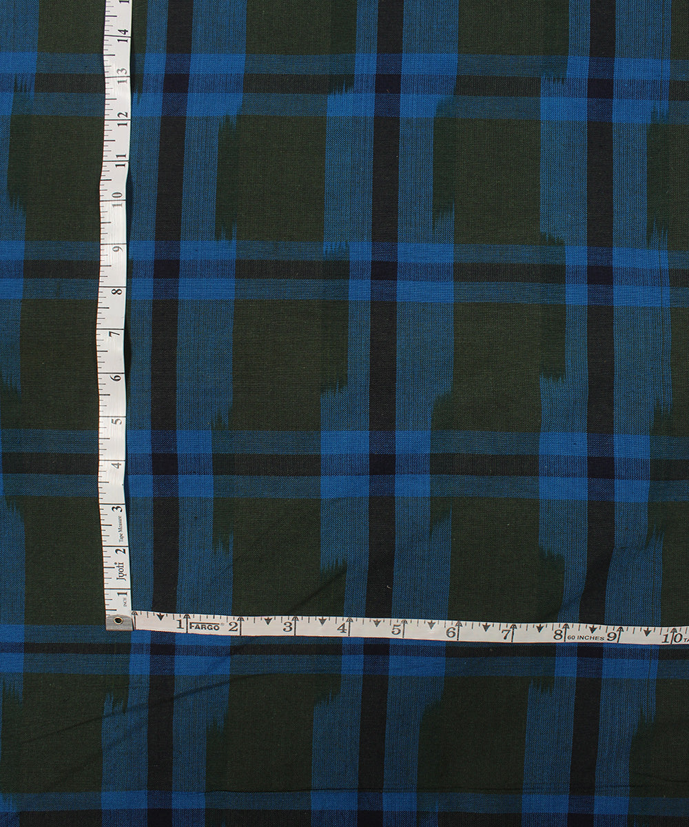 Mustard cyan blue handloom pochampally ikat cotton fabric