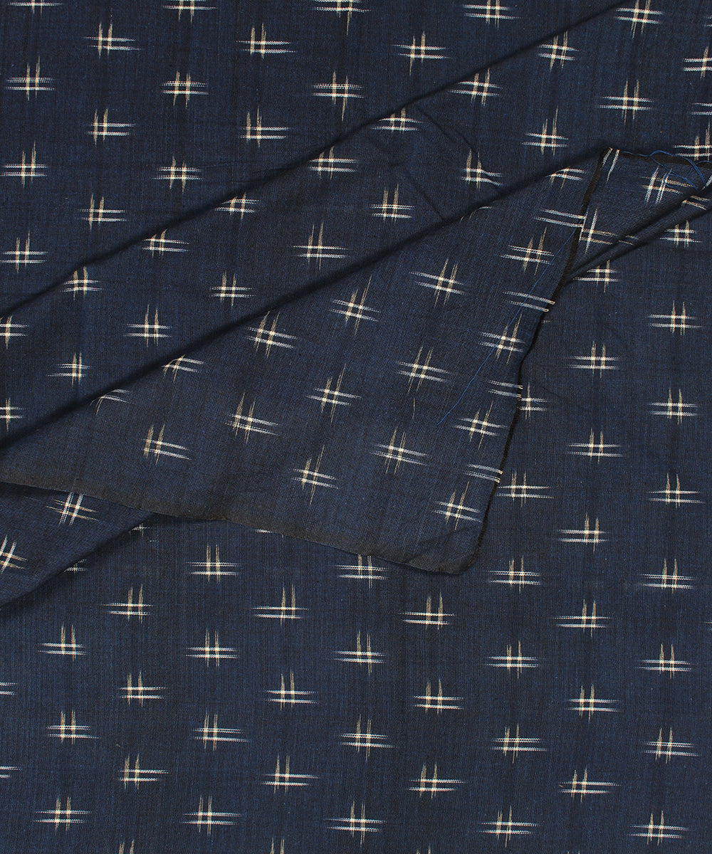 Navy blue white pochampally ikat handloom cotton fabric