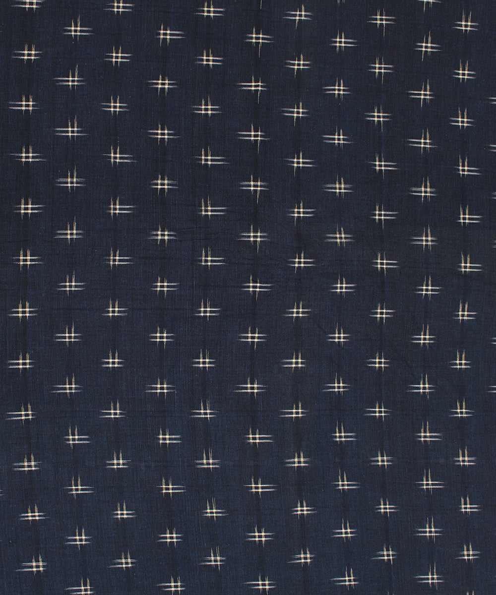 Navy blue white pochampally ikat handloom cotton fabric