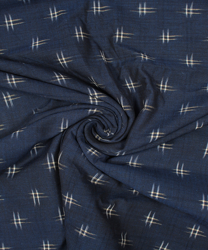 Navy blue white pochampally ikat handloom cotton fabric