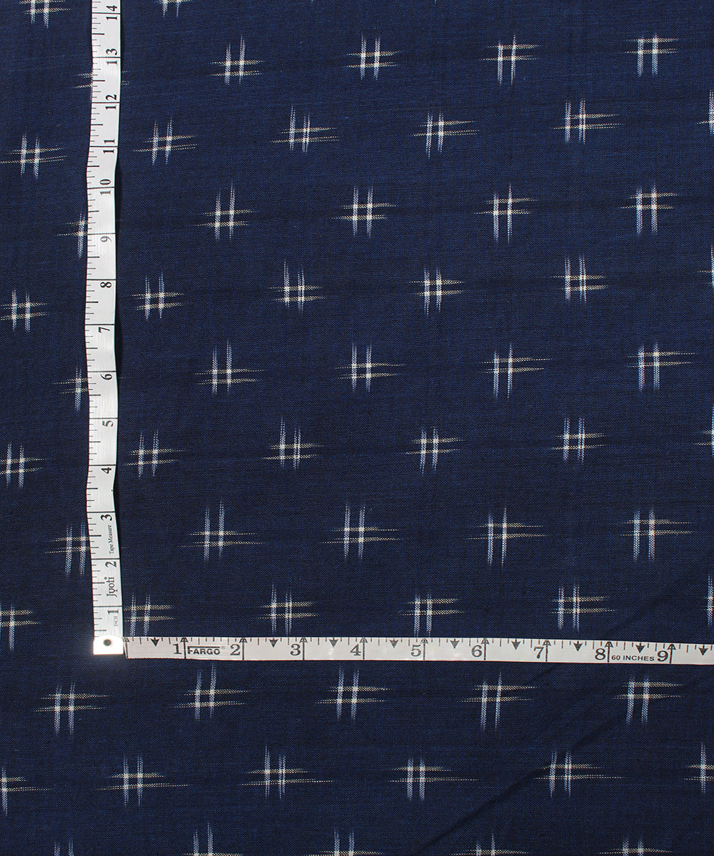 Navy blue white pochampally ikat handloom cotton fabric