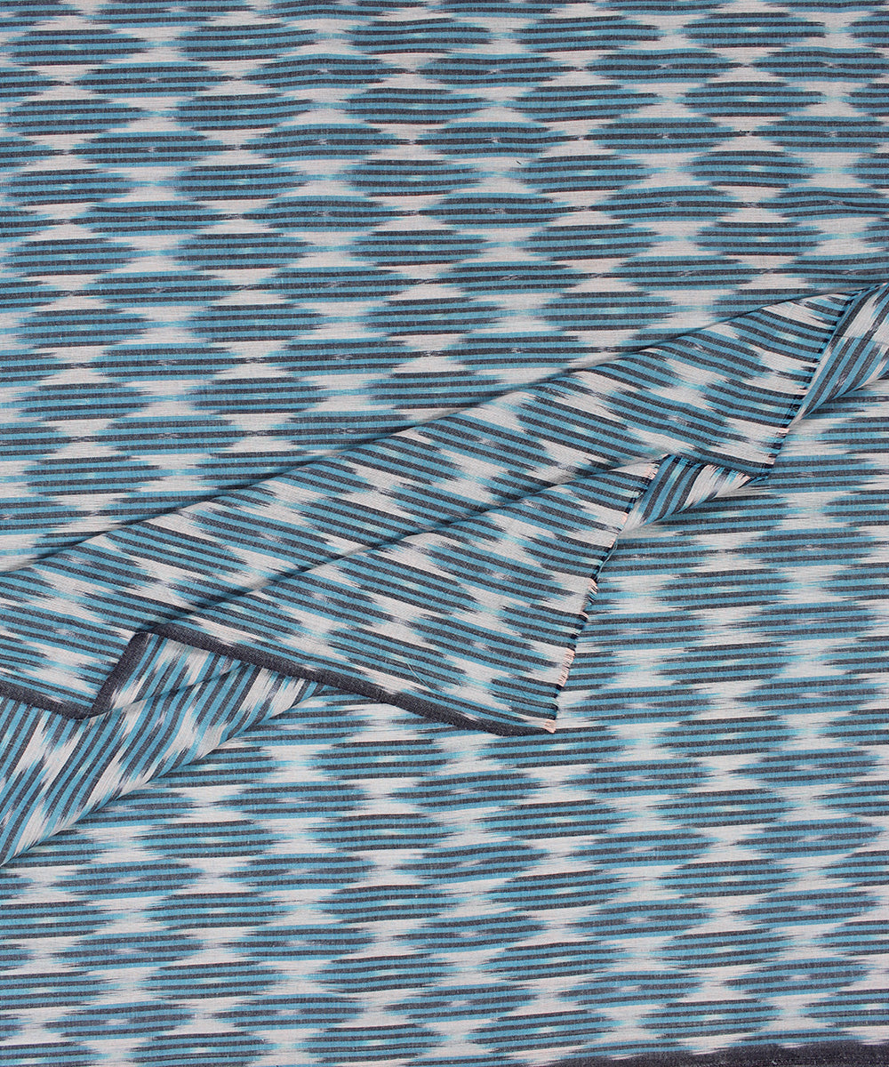 Cyan blue handloom pochampally cotton ikat fabric