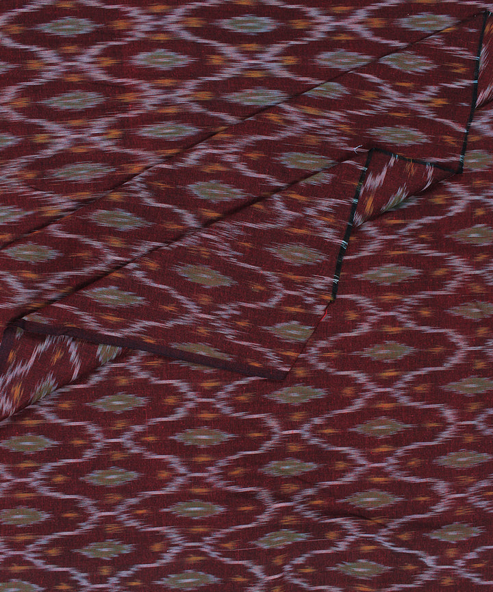 Brown olive green handloom pochampally ikat cotton fabric