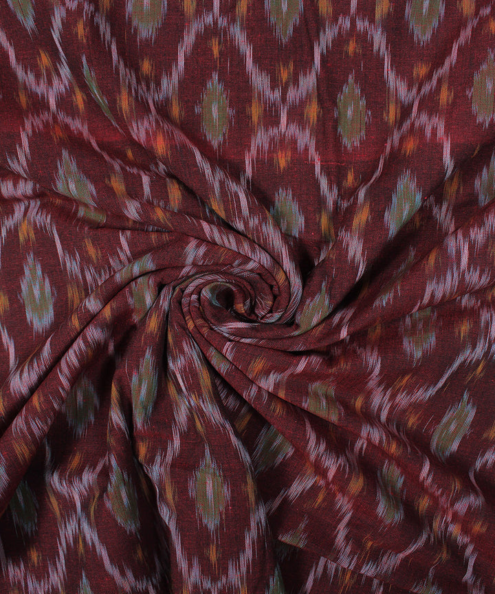 Brown olive green handloom pochampally ikat cotton fabric