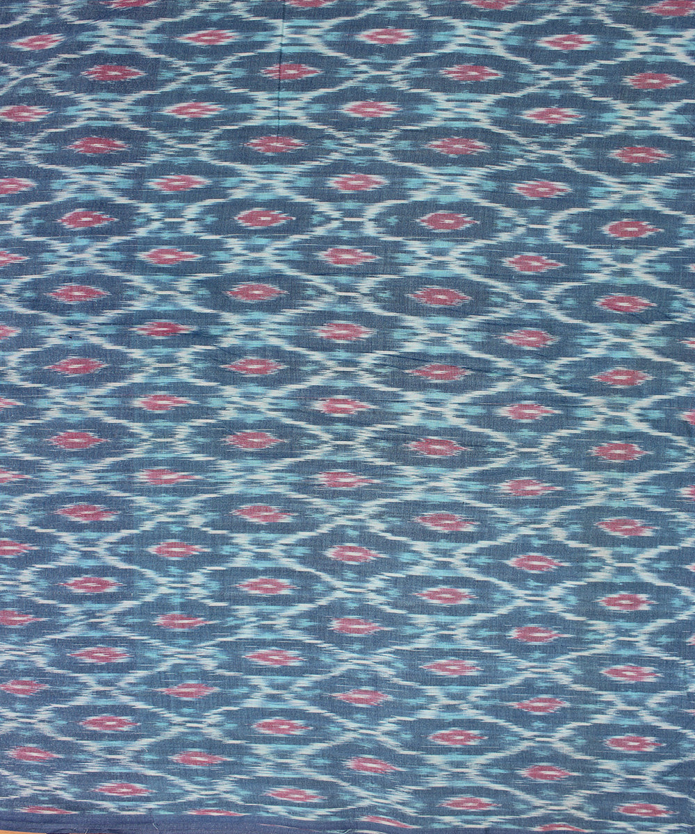 Navy blue red handloom pochampally ikat cotton fabric
