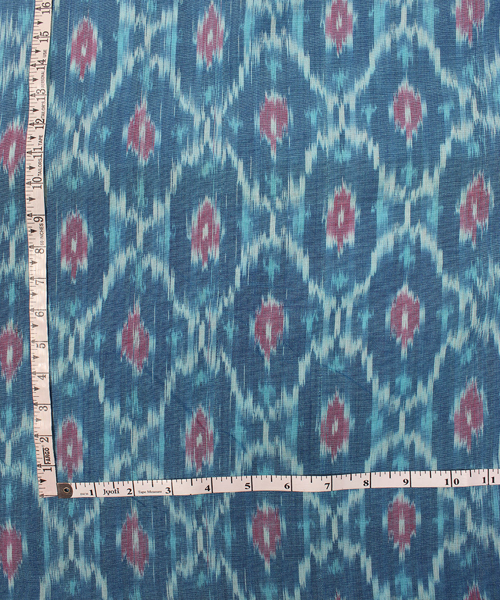 Navy blue red handloom pochampally ikat cotton fabric