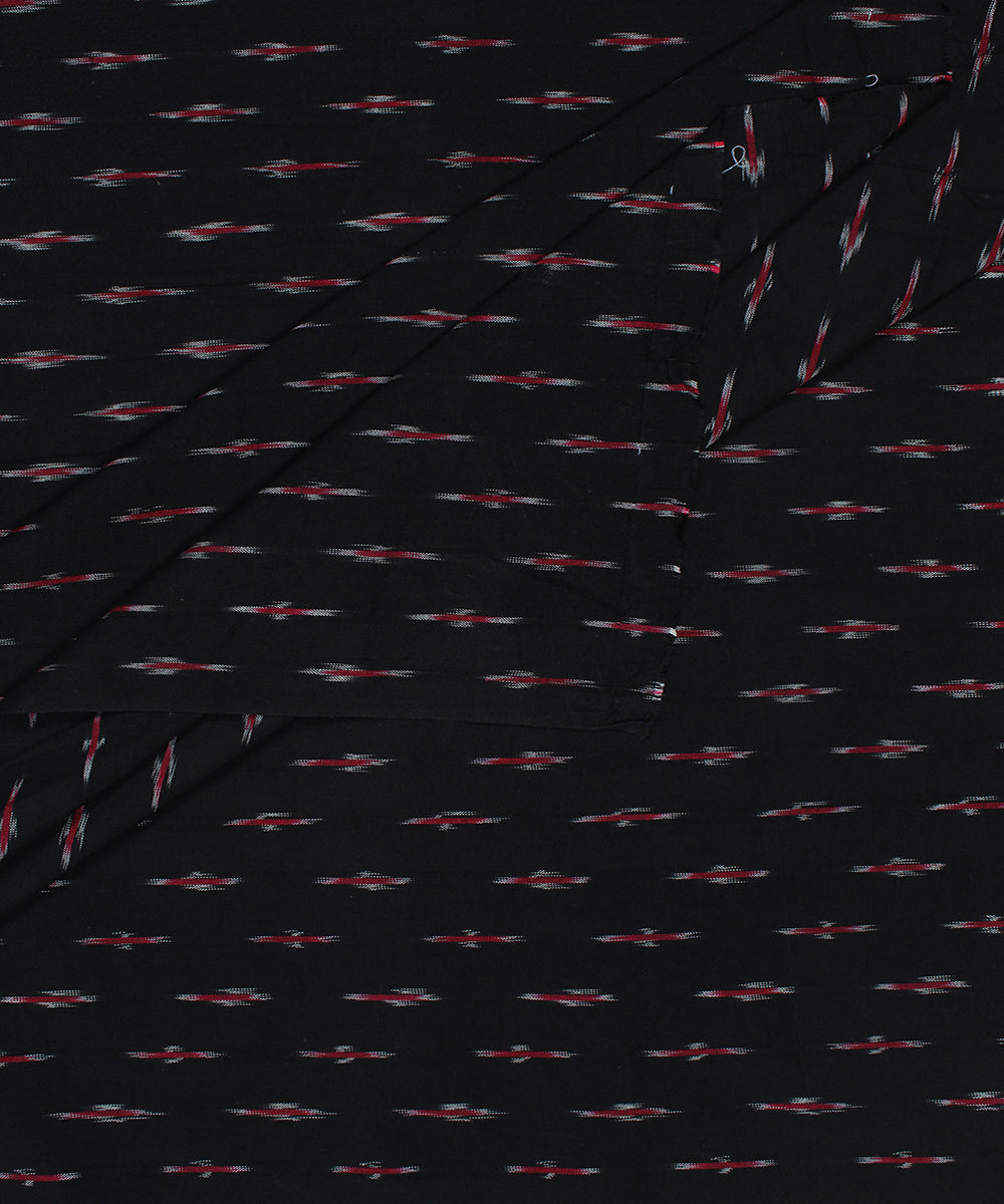 Black red handloom cotton pochampally ikat fabric