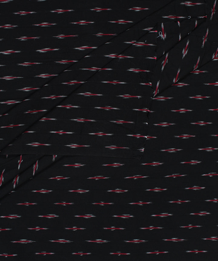 Black red handloom cotton pochampally ikat fabric