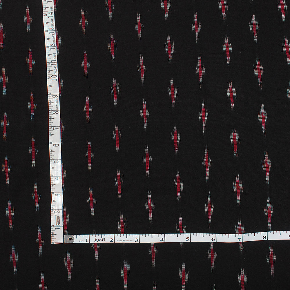 Black red handloom cotton pochampally ikat fabric
