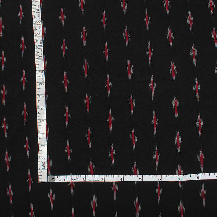 Black red handloom cotton pochampally ikat fabric