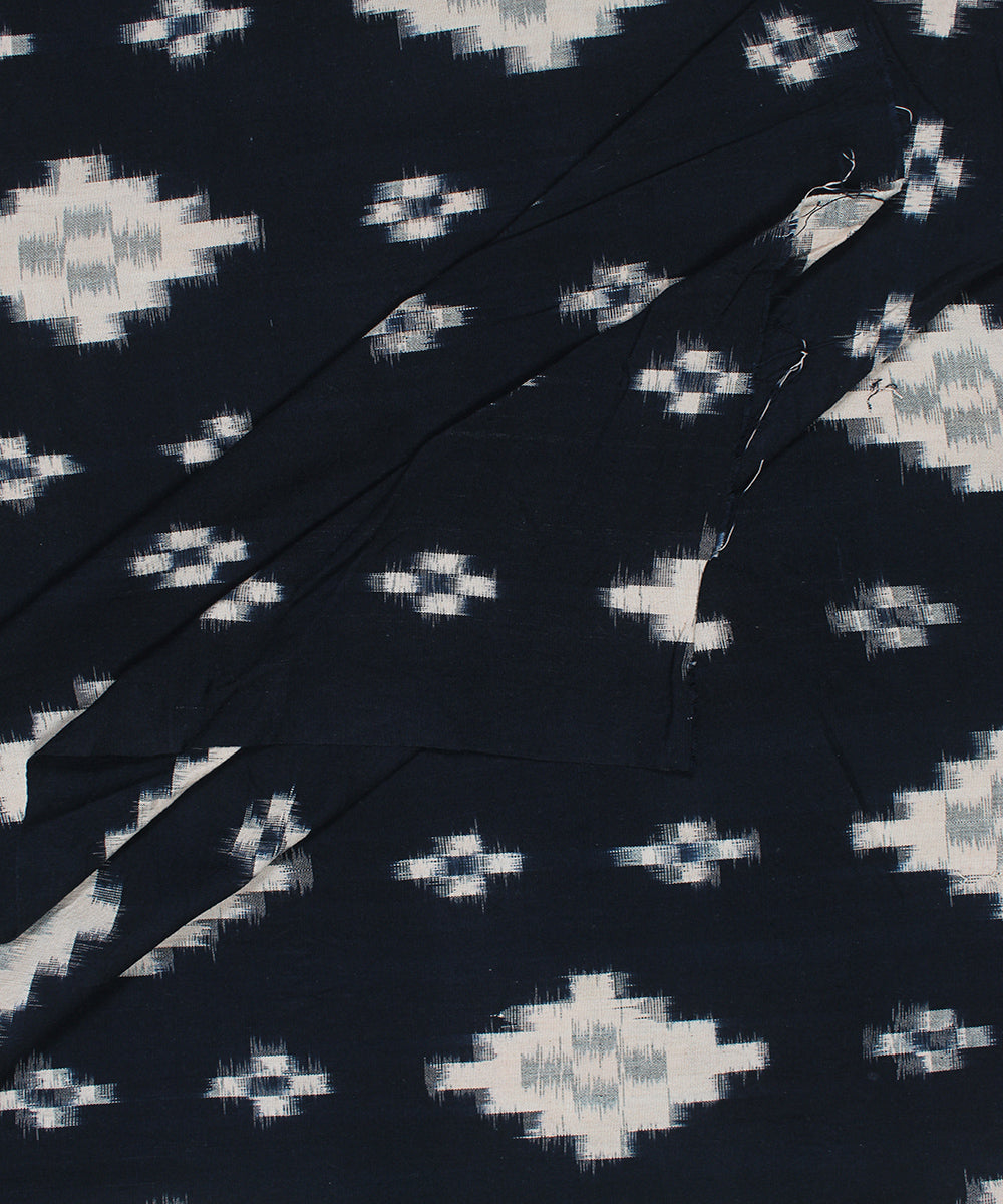 Navy blue offwhite pochampally ikat cotton handloom fabric