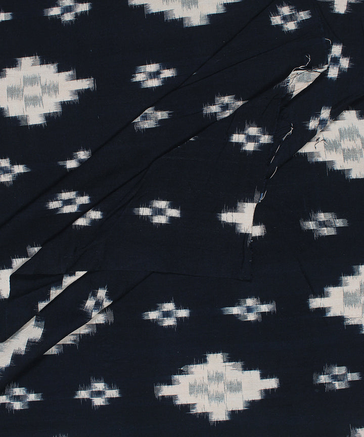Navy blue offwhite pochampally ikat cotton handloom fabric