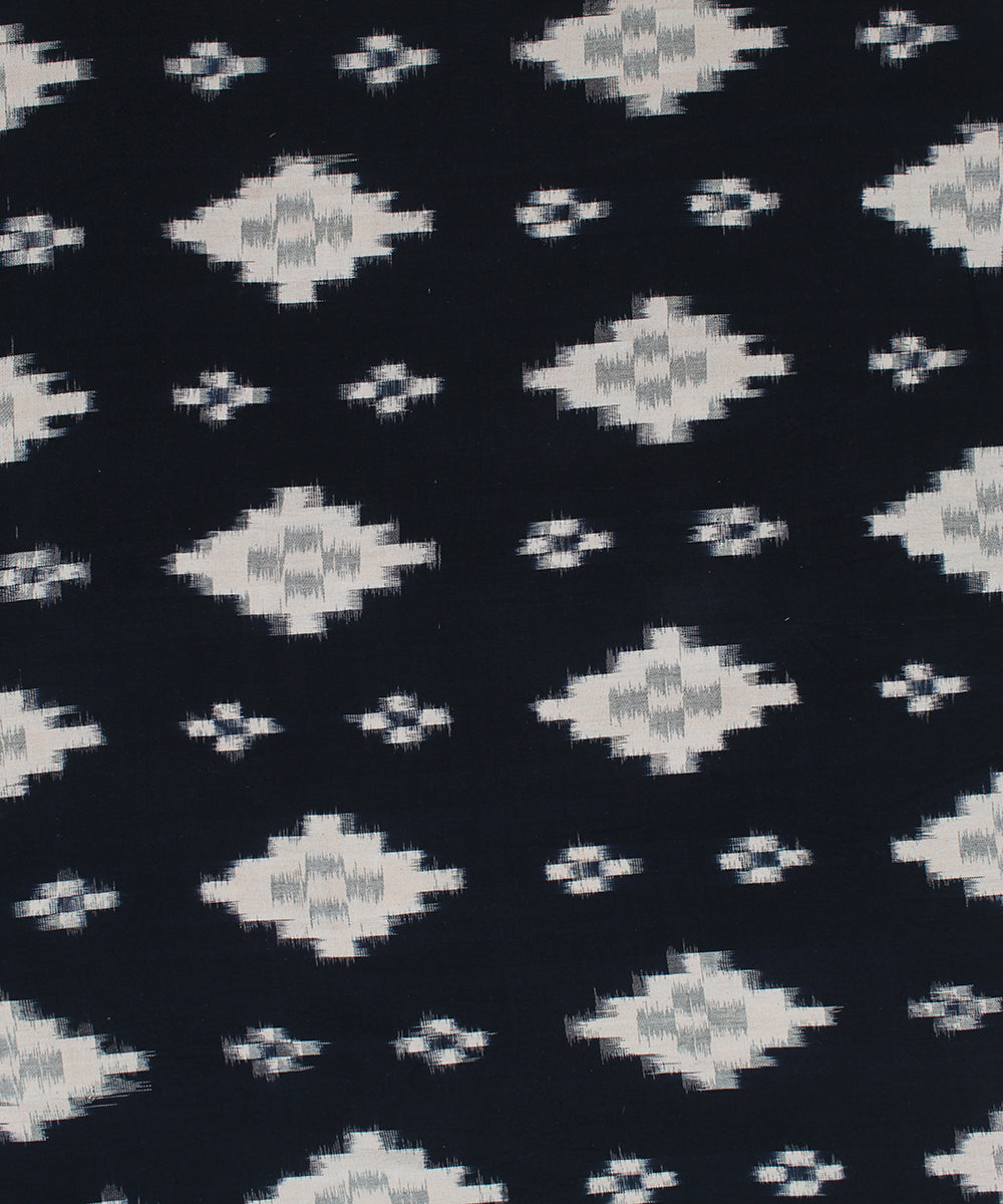 Navy blue offwhite pochampally ikat cotton handloom fabric