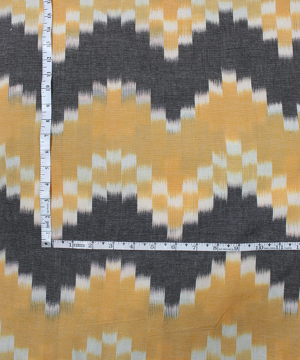 Grey yellow handloom pochampally ikat cotton fabric