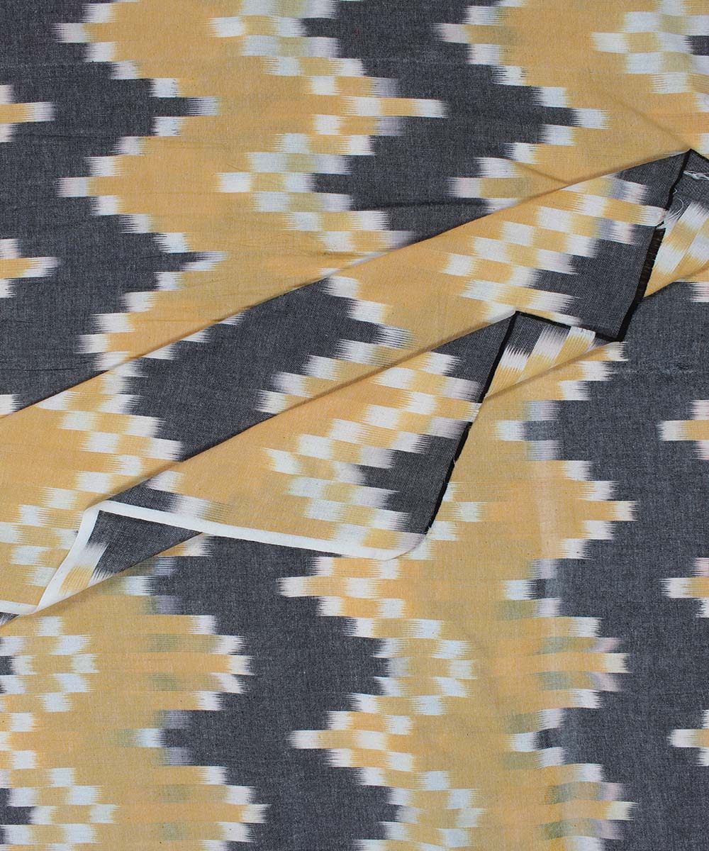 Grey yellow handloom pochampally ikat cotton fabric