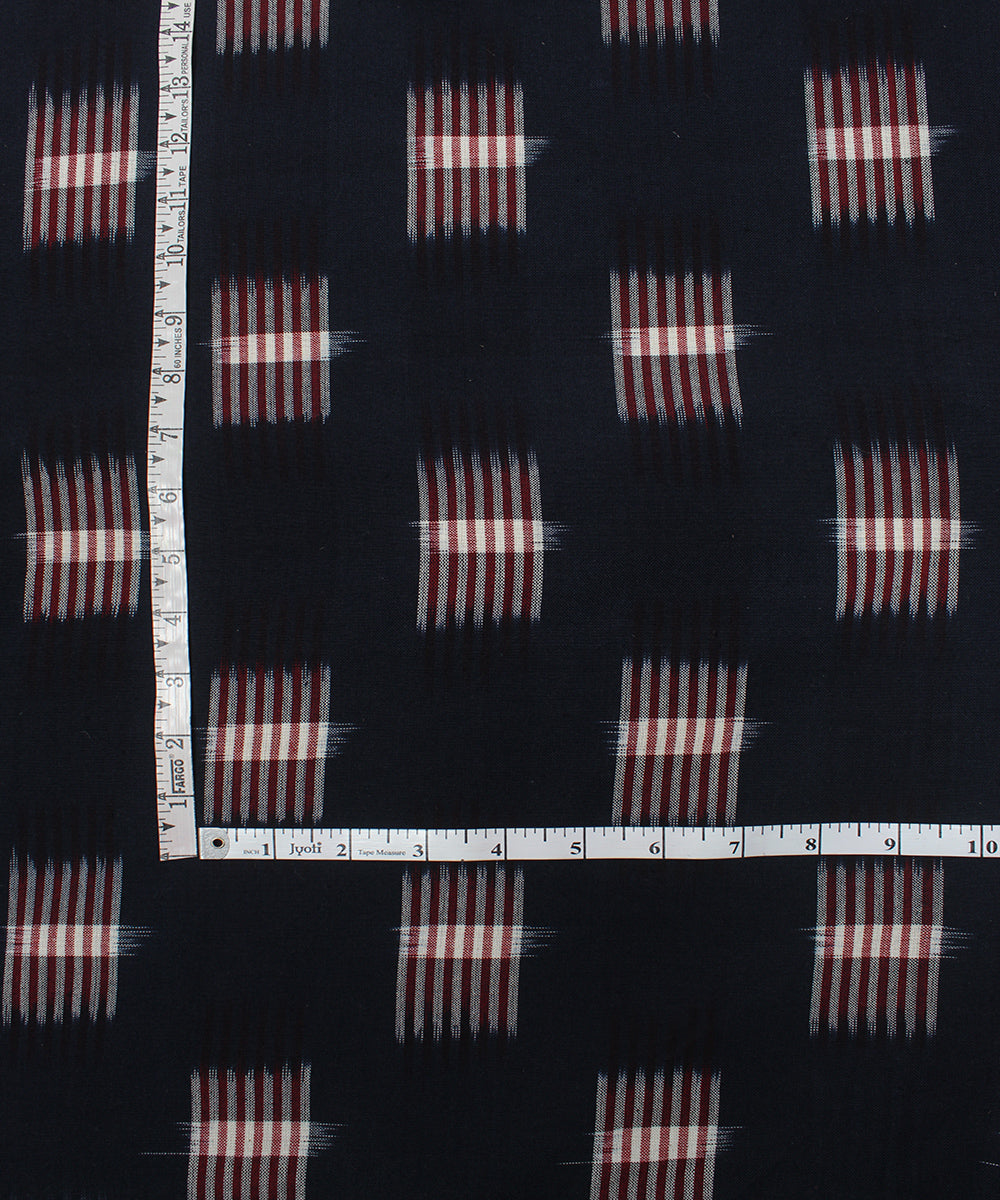 Black red handloom pochampally ikat cotton fabric