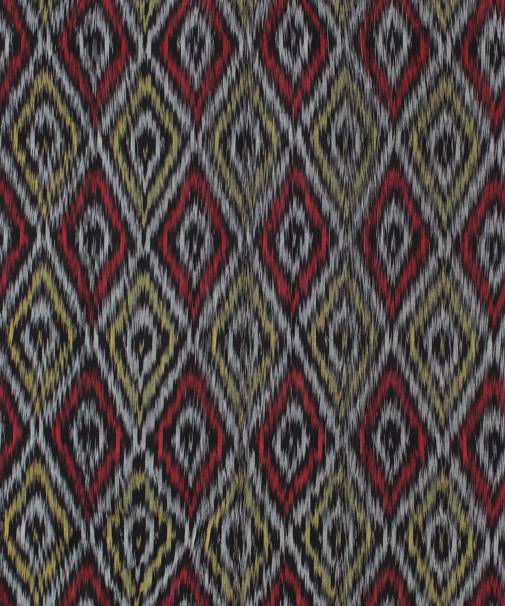 Black yellow handloom pochampally ikat cotton fabric
