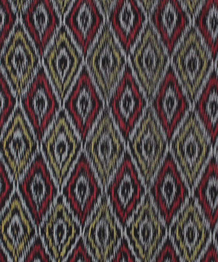 Black yellow handloom pochampally ikat cotton fabric