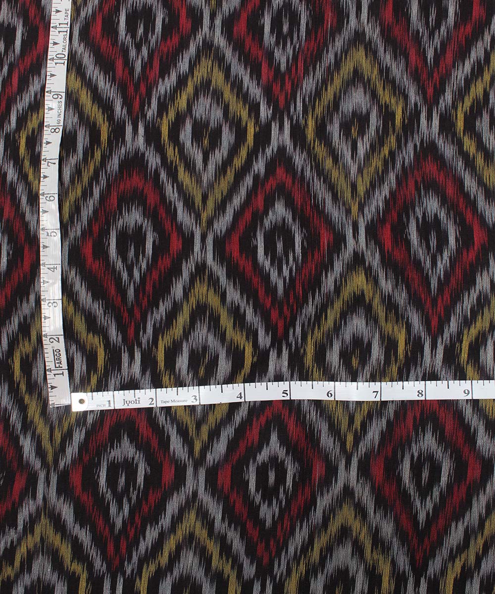 Black yellow handloom pochampally ikat cotton fabric