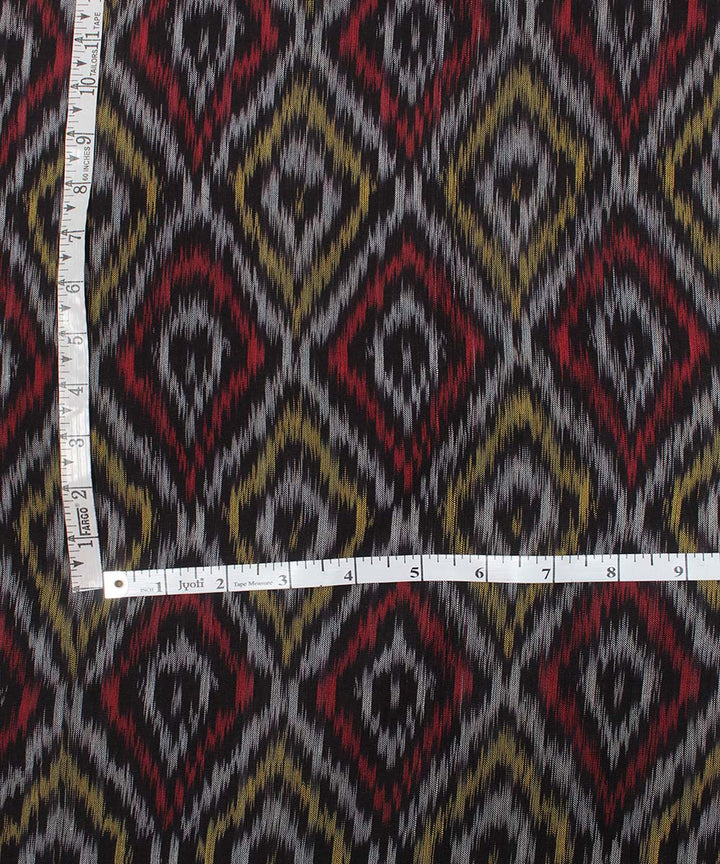 Black yellow handloom pochampally ikat cotton fabric