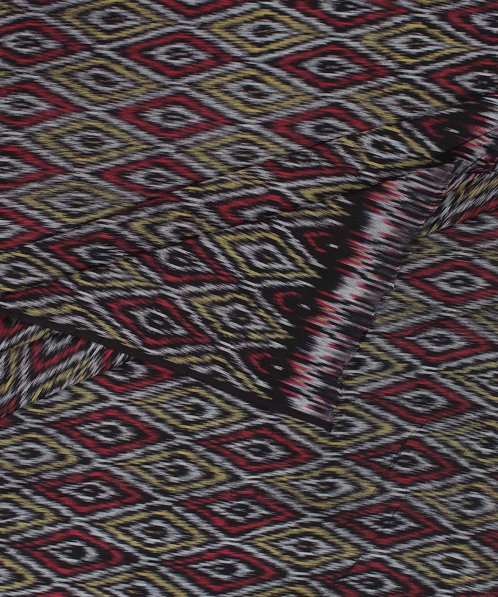 Black yellow handloom pochampally ikat cotton fabric