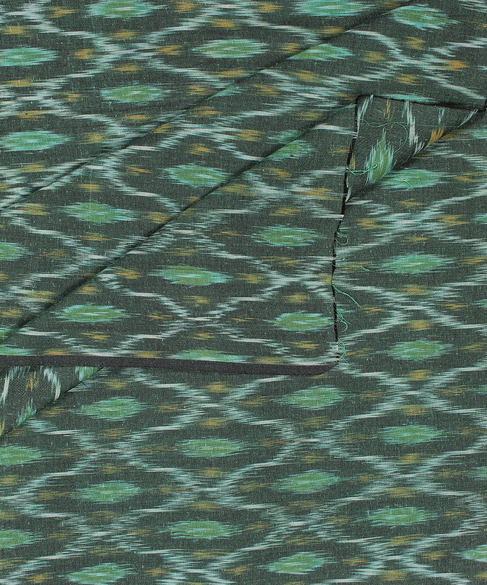 Dark green handloom pochampally ikat cotton fabric