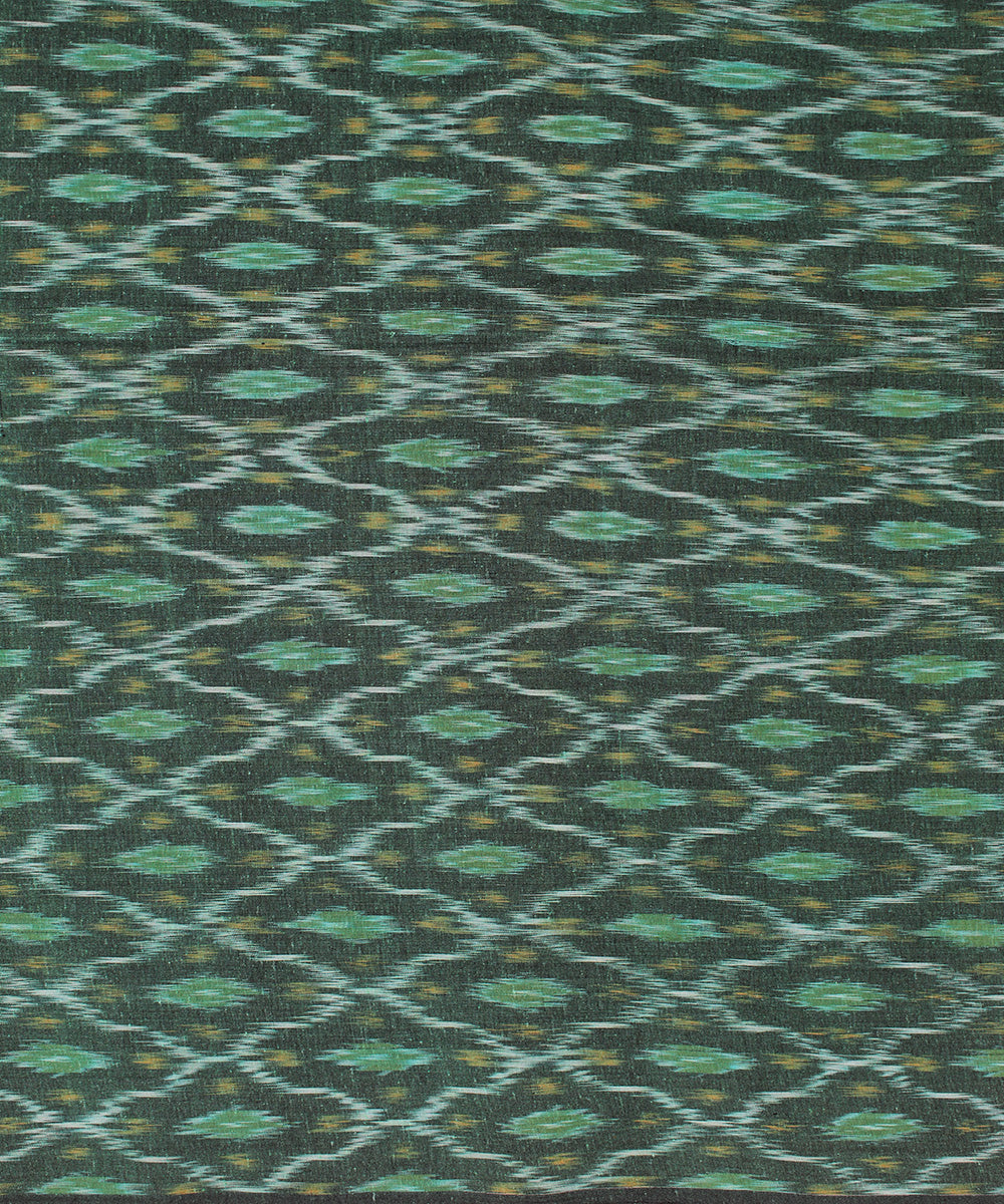 Dark green handloom pochampally ikat cotton fabric
