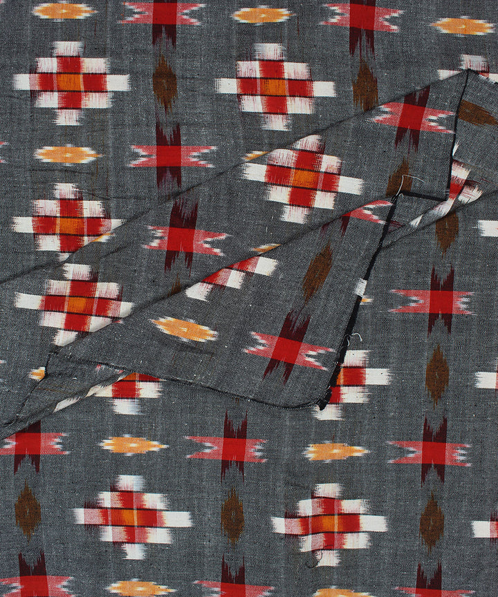 Grey white yellow handloom pochampally ikat cotton fabric