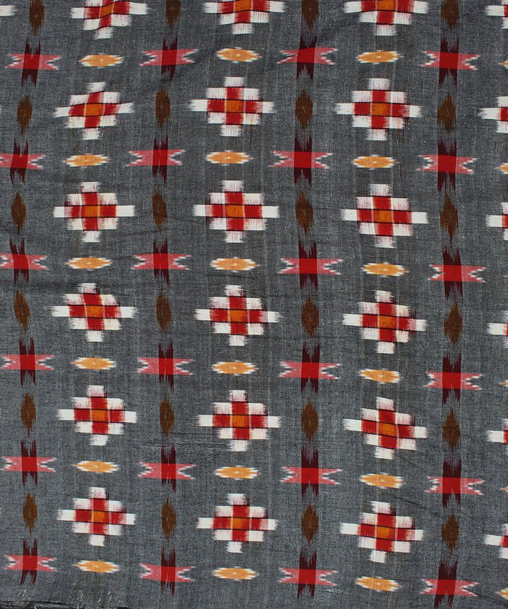 Grey white yellow handloom pochampally ikat cotton fabric