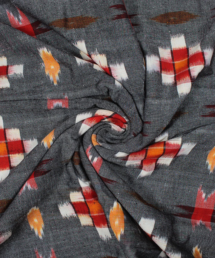 Grey white yellow handloom pochampally ikat cotton fabric