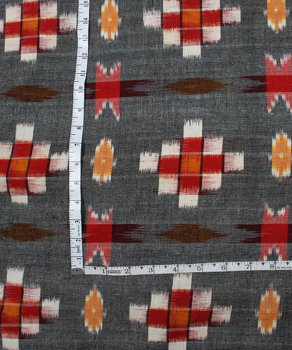 Grey white yellow handloom pochampally ikat cotton fabric