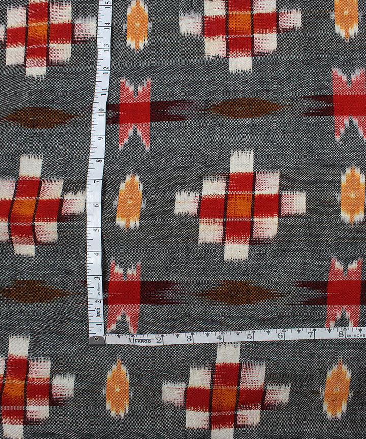 Grey white yellow handloom pochampally ikat cotton fabric